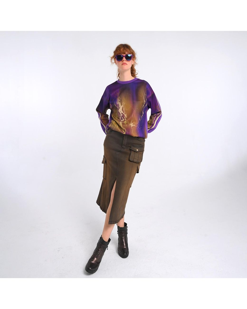 Lalipop Design Blue Abstract Print & Paneled Sweatshirt