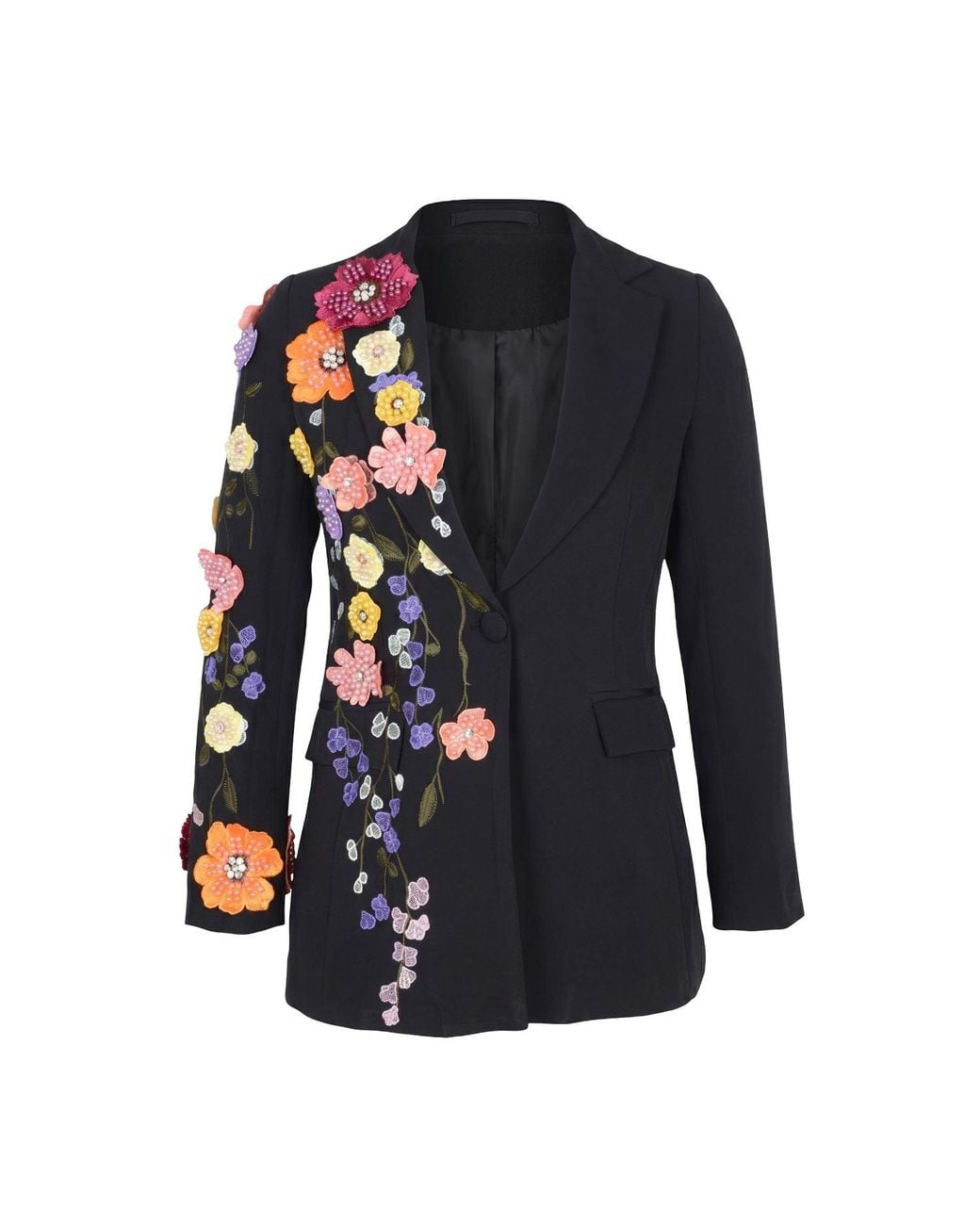 Modenaire Blue Asymmetric Floral Appliqué Blazer