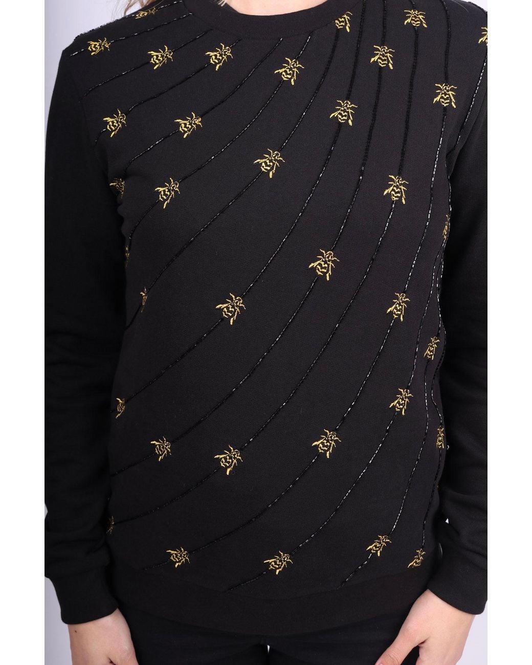 Any Old Iron Black Golden Emrboidered Wasp Beaded Sweatshirt for men