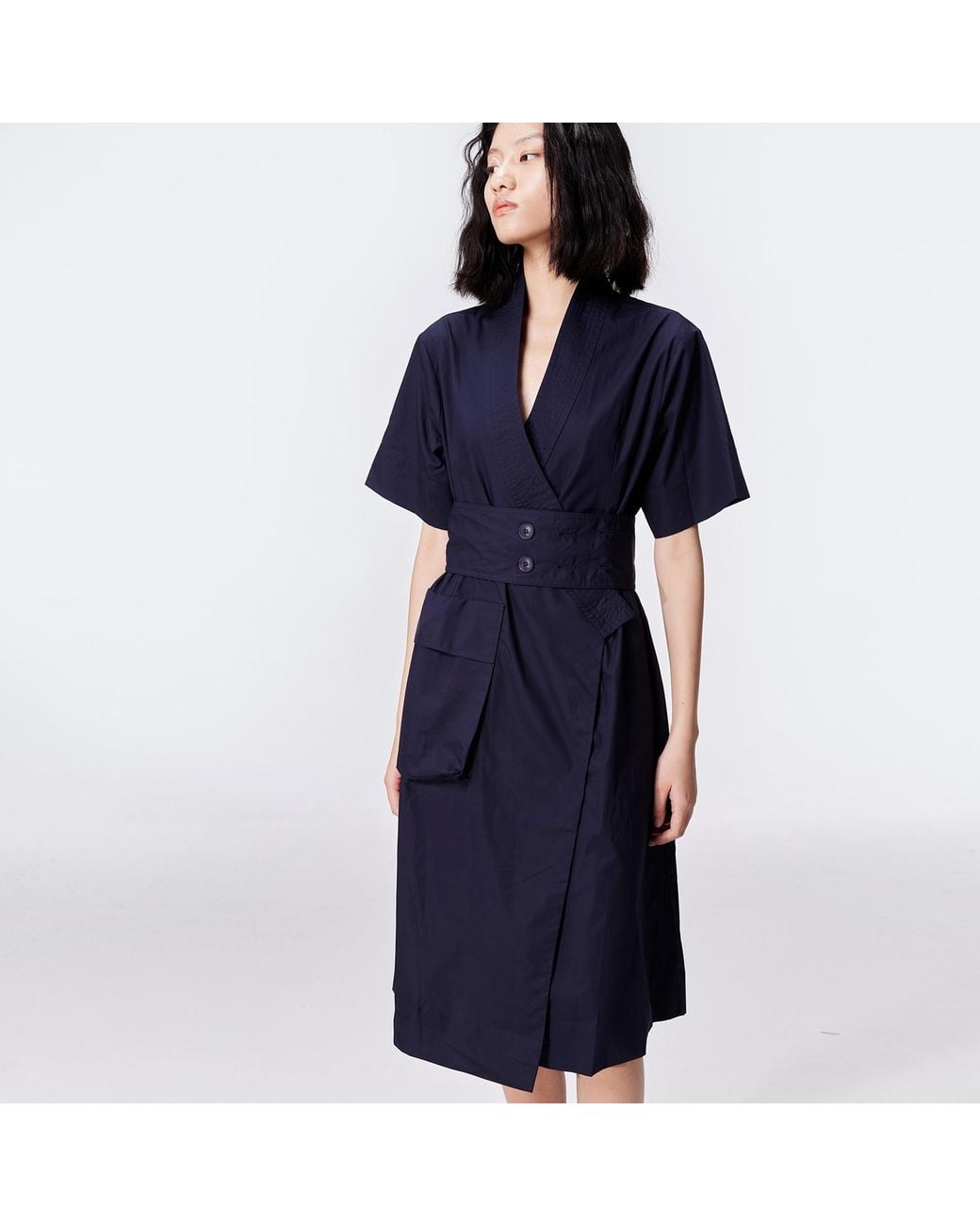 Smart and Joy Blue Cotton Kimono Wrap Dress