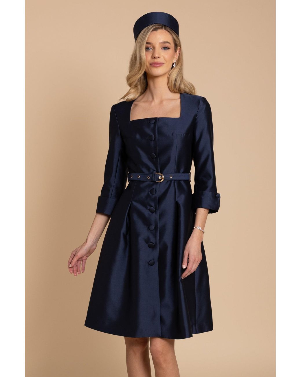 Santinni Blue 'Spencer' Silk & Wool Dress