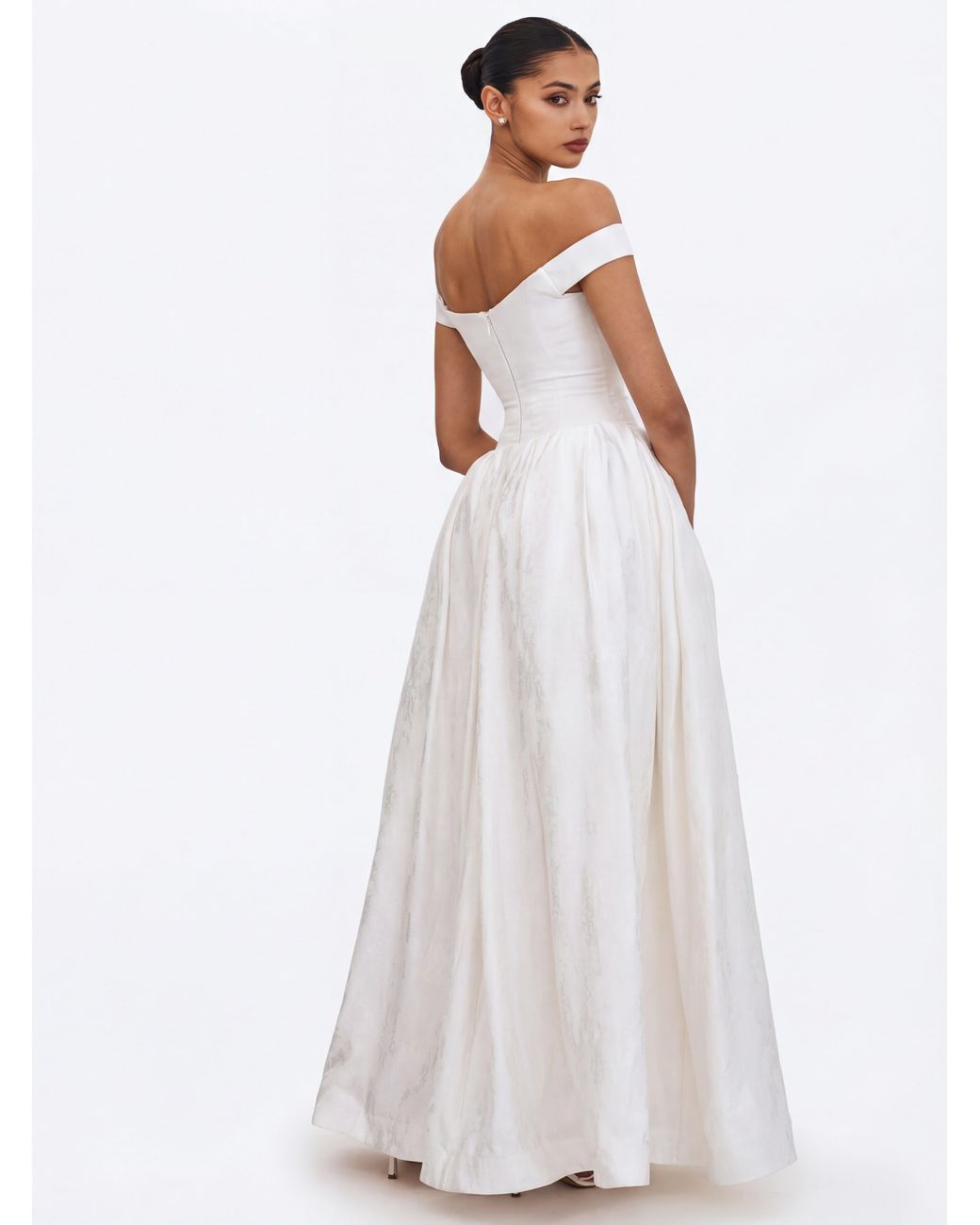 Miss Circle New York White Tinsley Jacquard Bardot Wedding Gown