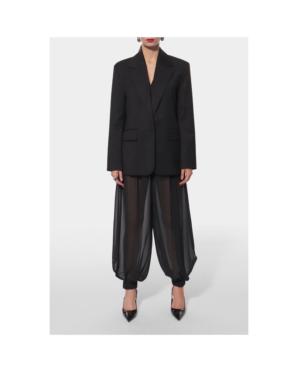 AGGI by HALEWSKI Black Denise Sheer Wide-Leg Trousers With Shorts Set