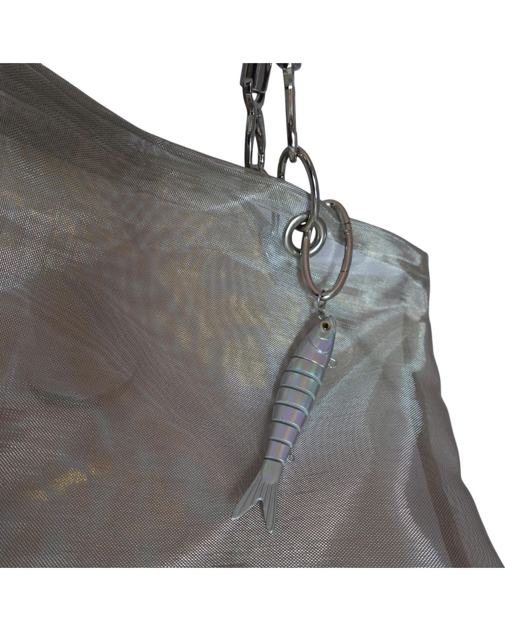 Romer Millinery Gray Metallic Mesh Beach Tote With Fish Charm