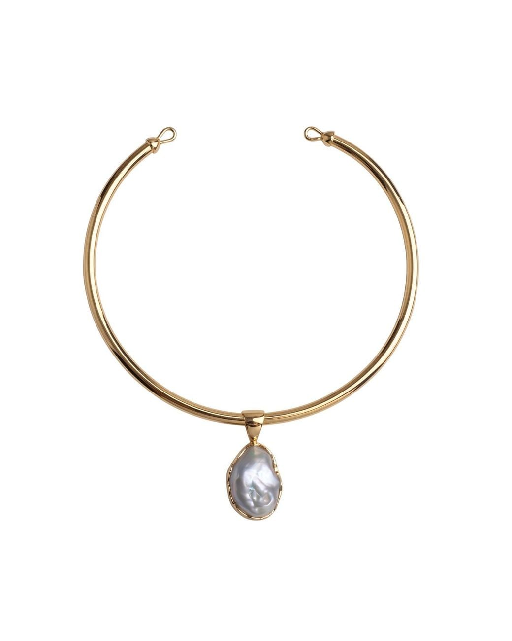 LINYA JEWELLERY Metallic Magma Baroque Pearl Choker & Plated Necklace, Pearl Wedding Choker
