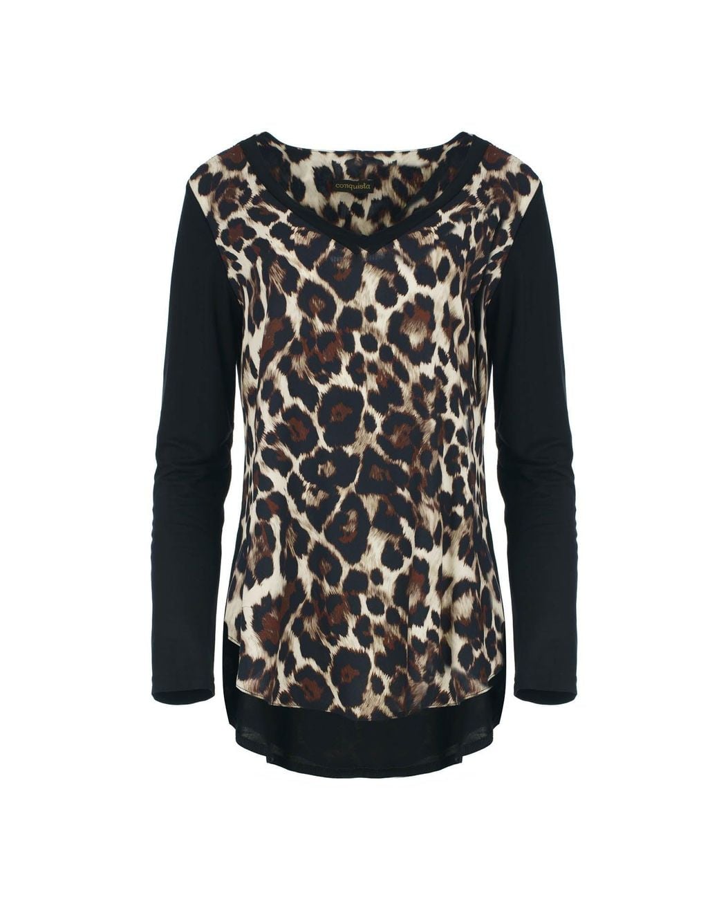 Conquista Black Wild Instinct Mixed Media Top