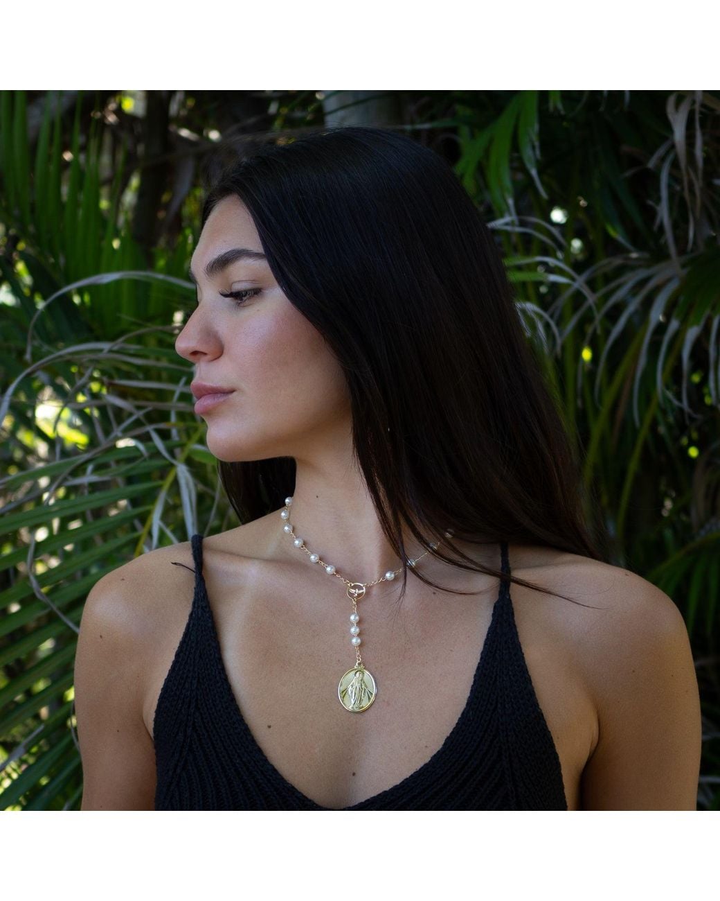 Ebru Jewelry Natural Divine Grace Pearl & Virgin Mary Necklace