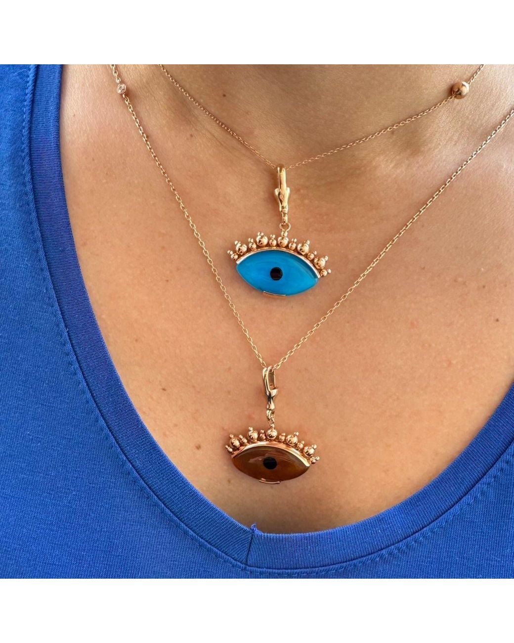 Ecce | Artisan Diamonds Blue 14K Solid Eye See You With Ball Eyelash Charm