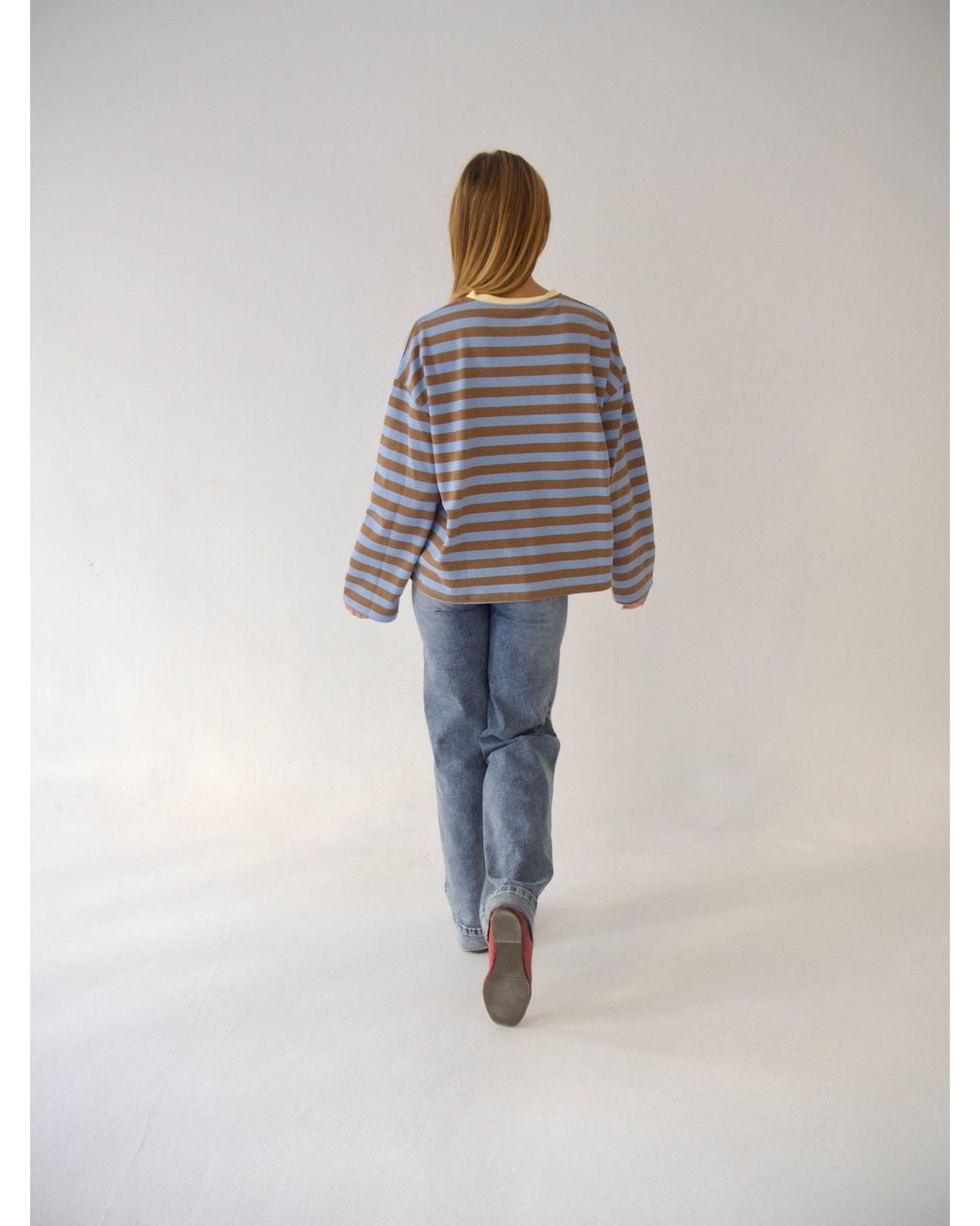 Mind Traveler Blue Striped Núria Long Sleeve Top With Contrast Neck
