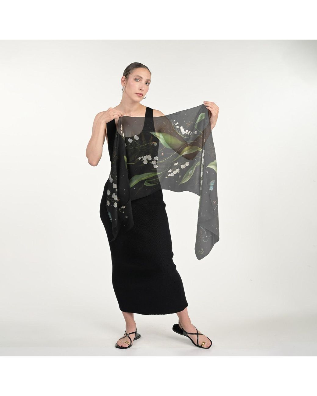 Silk&Soul Green Lily Of The Valley Silk Scarf