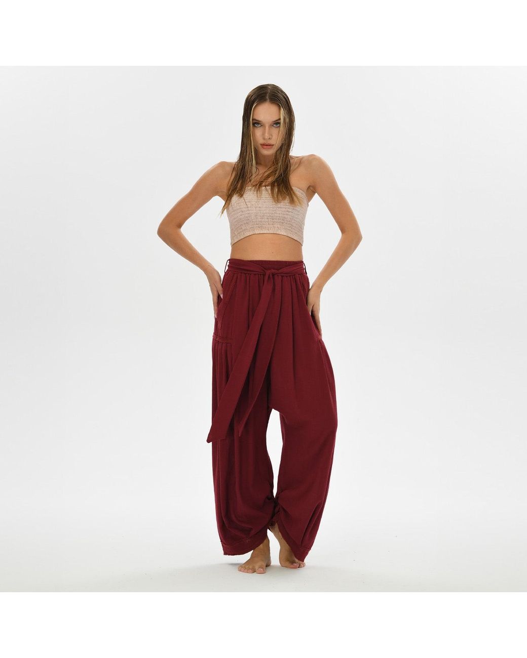 Zhenabia Red Boho Harem Pants