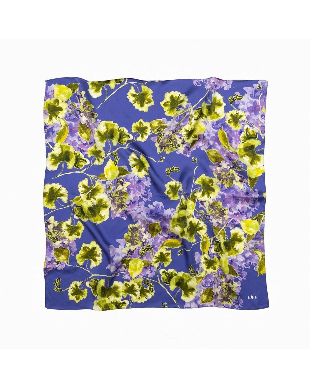RainSisters Blue Medium Floral Natural Silk Scarf