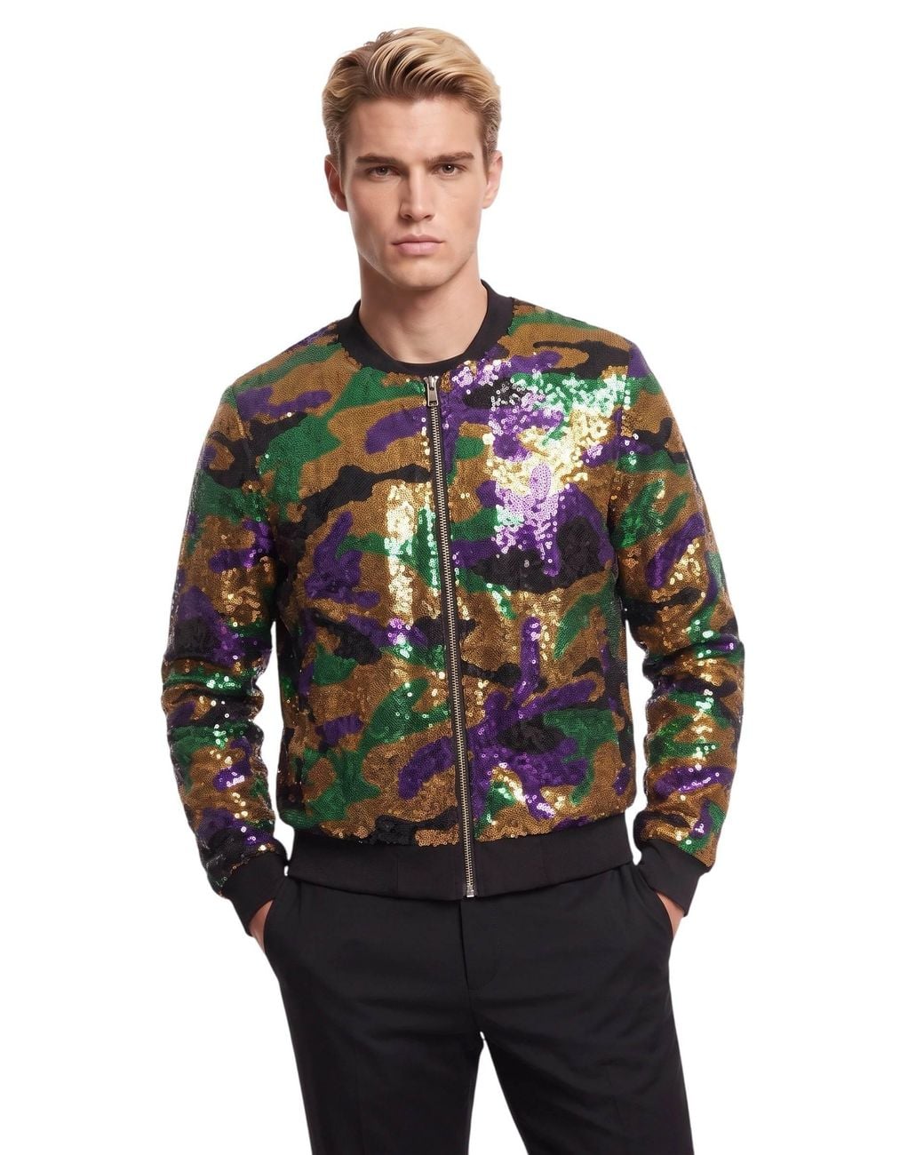 Any Old Iron Green Nola Camo Sequin Bomber Jacket for men