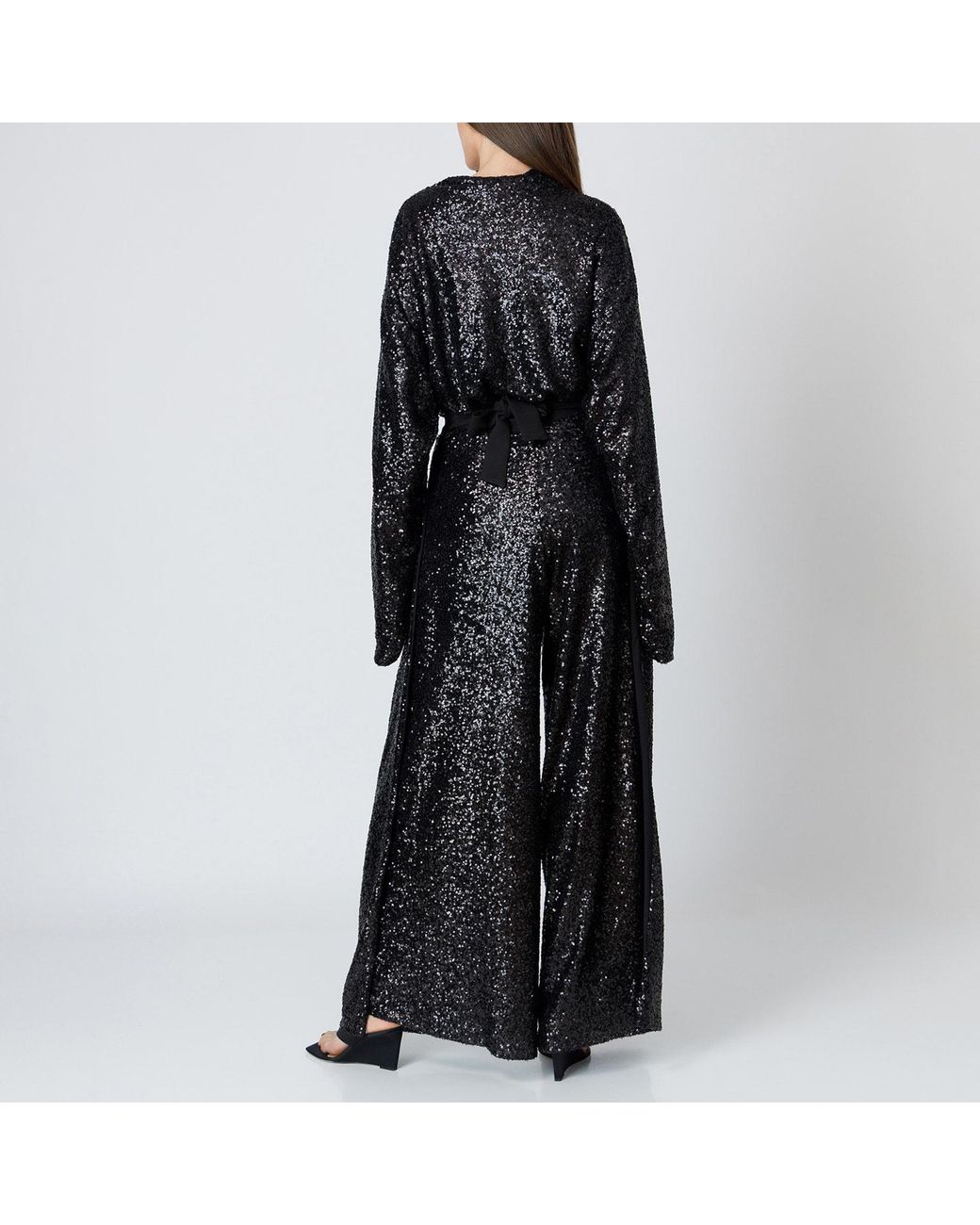 LIA ARAM Black Wrap-Around Sequin Cropped Trousers