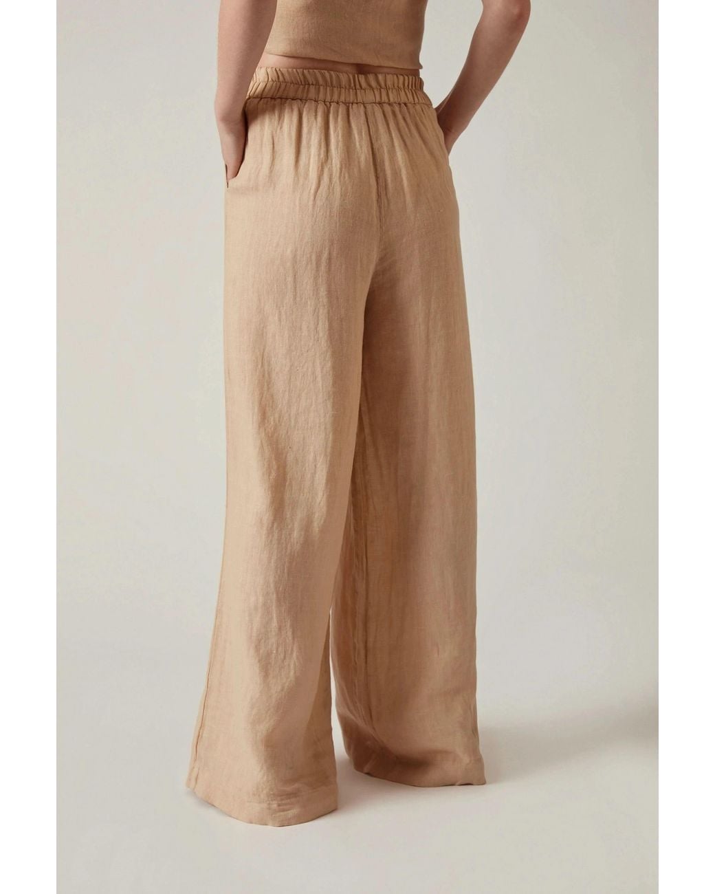 James Lakeland Natural Neutrals Sand Linen Wide-Leg Trousers