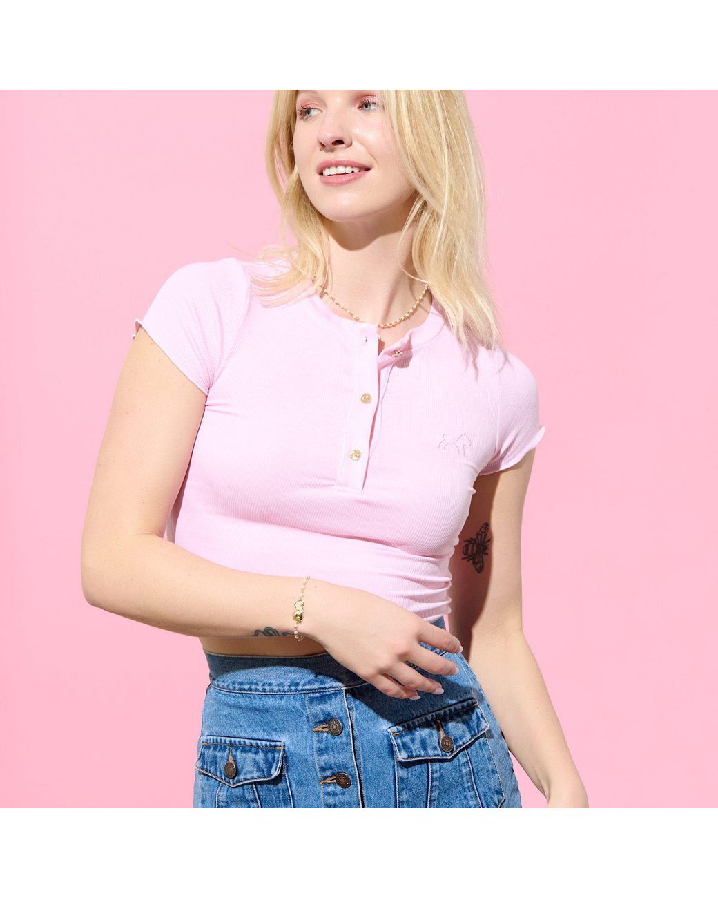 Cloud Haven Pink Dainty Tee With Logo Buttons