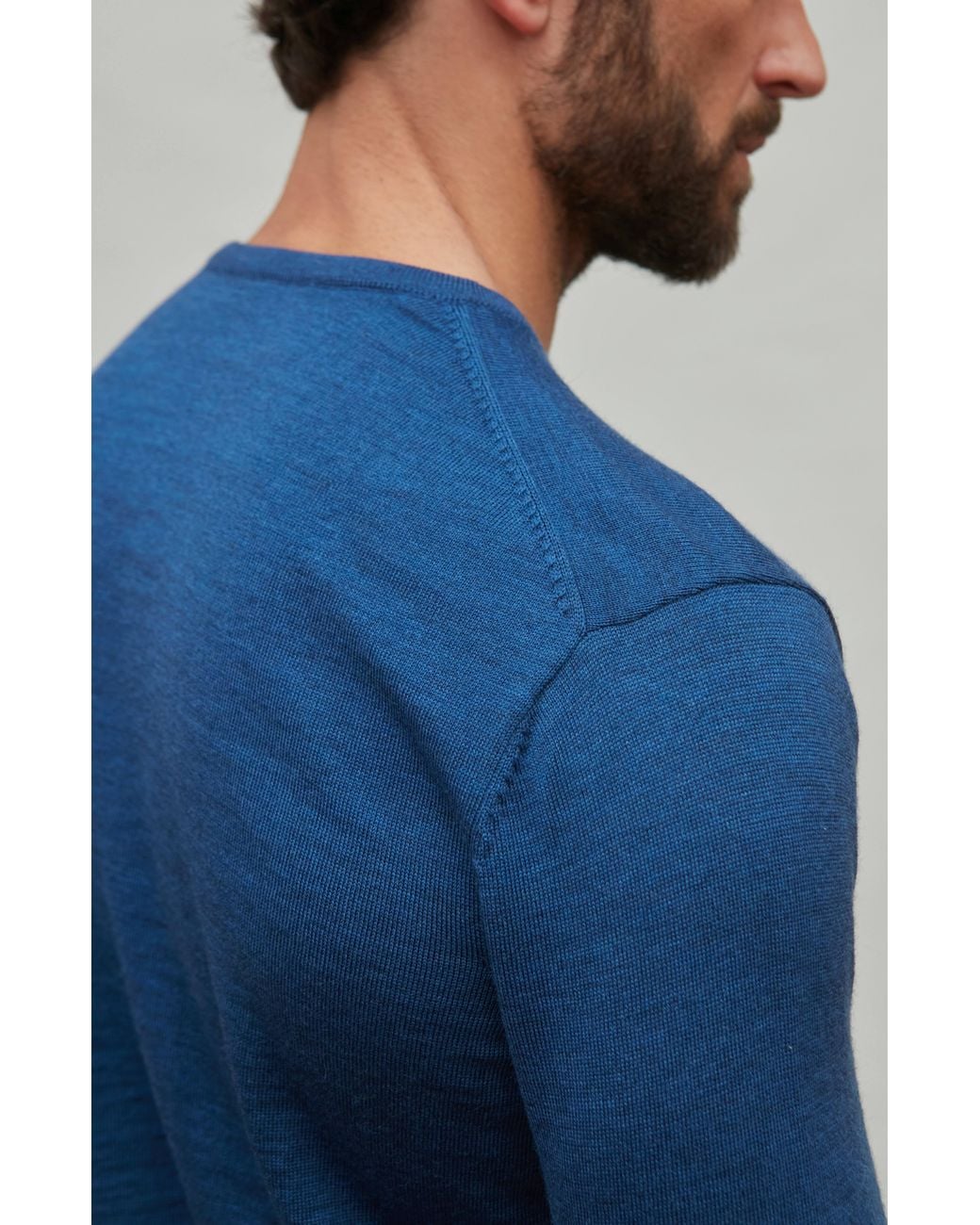 Paul James Knitwear Blue Extra Fine Merino Wool Calington Crew Neck Jumper for men