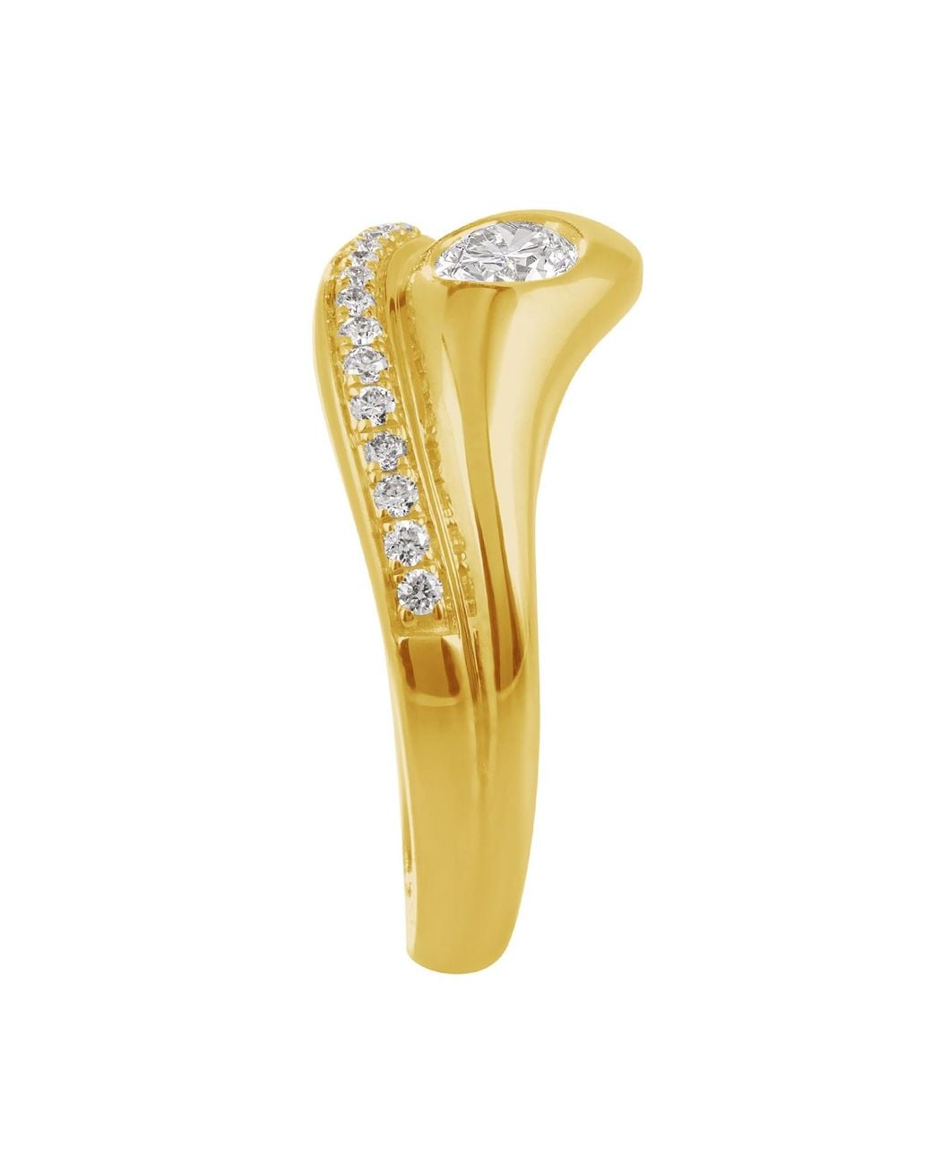 Artisan Yellow 14K Bezel Diamond Wave Ring With Pave Diamonds