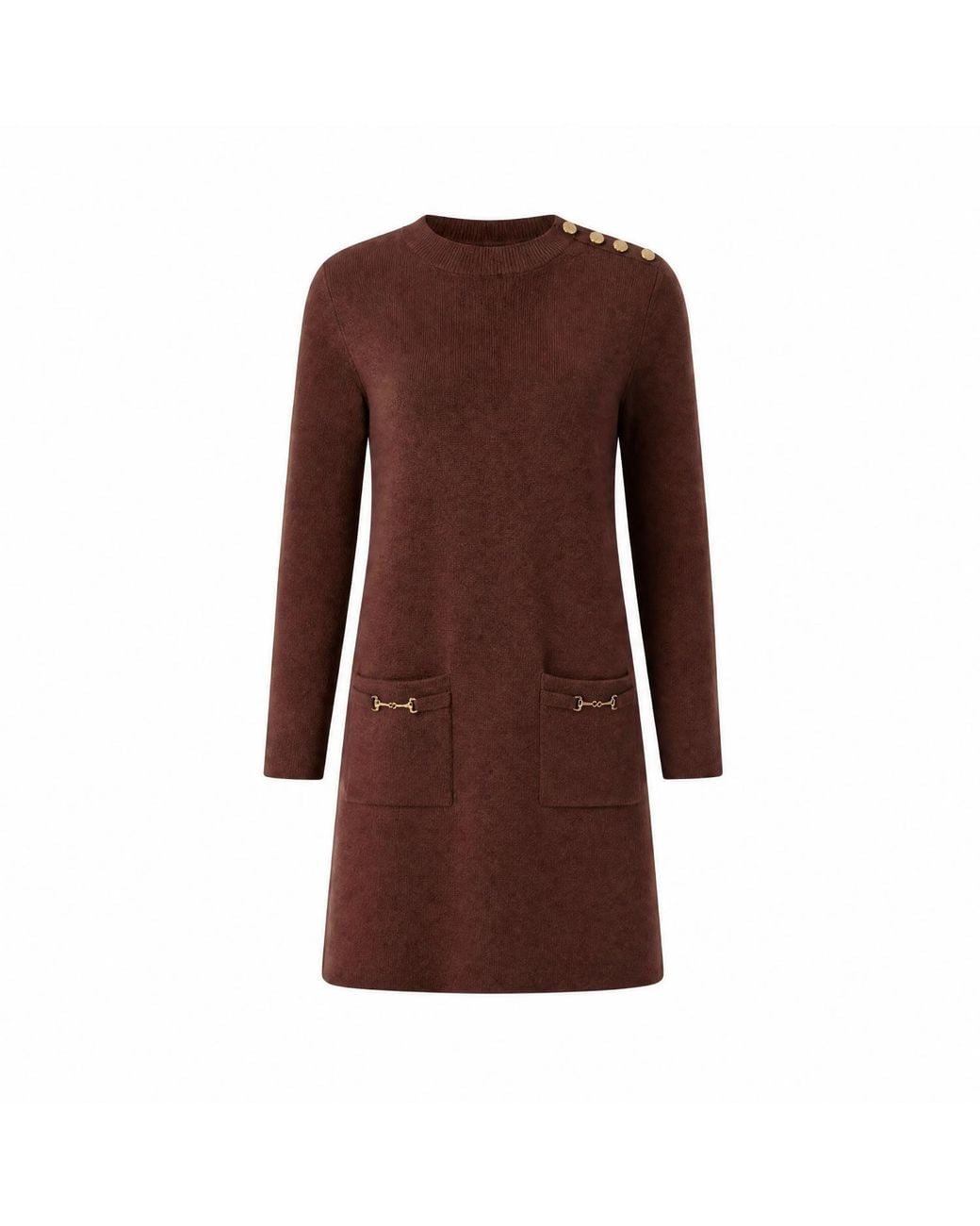 Yumi' Brown Knitted Tunic Dress With Hardware Details