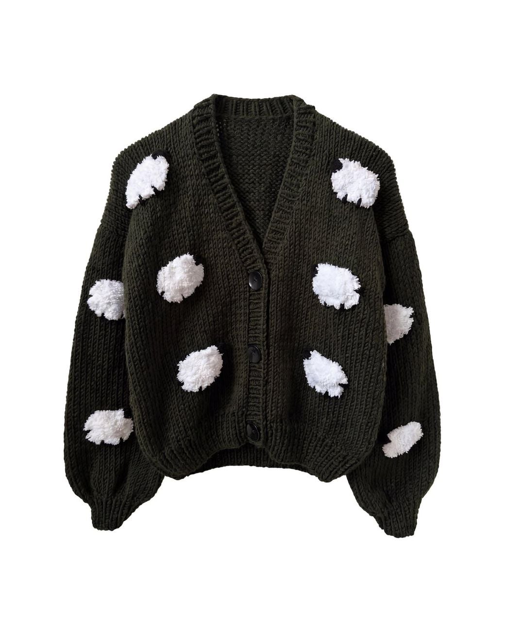 Ana Chic Black Sheep Motif Handmade Knitted Cardigan