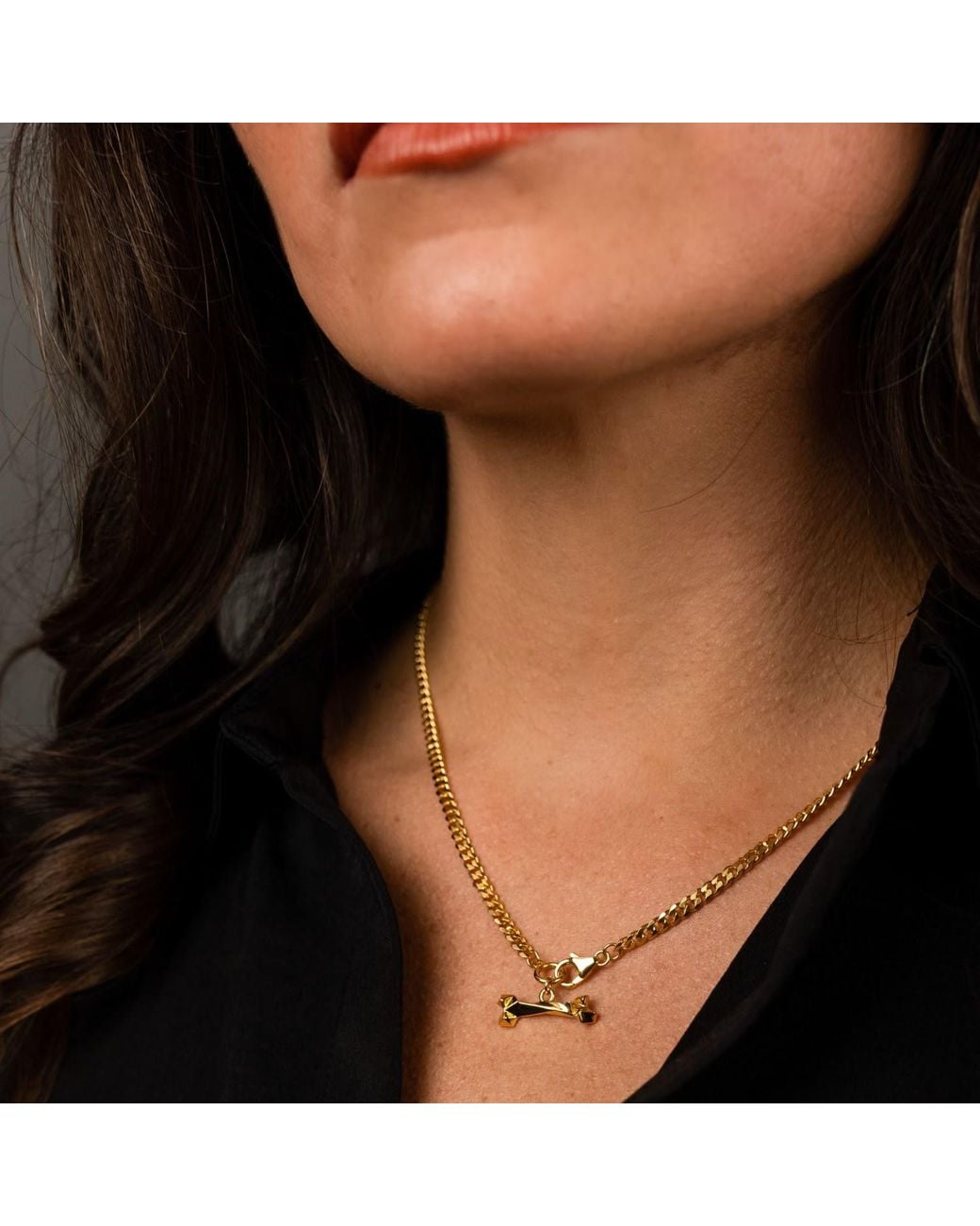 Frenvyrn Metallic Mars 18K Vermeil Cuban Chain Necklace With Dog Bone for men