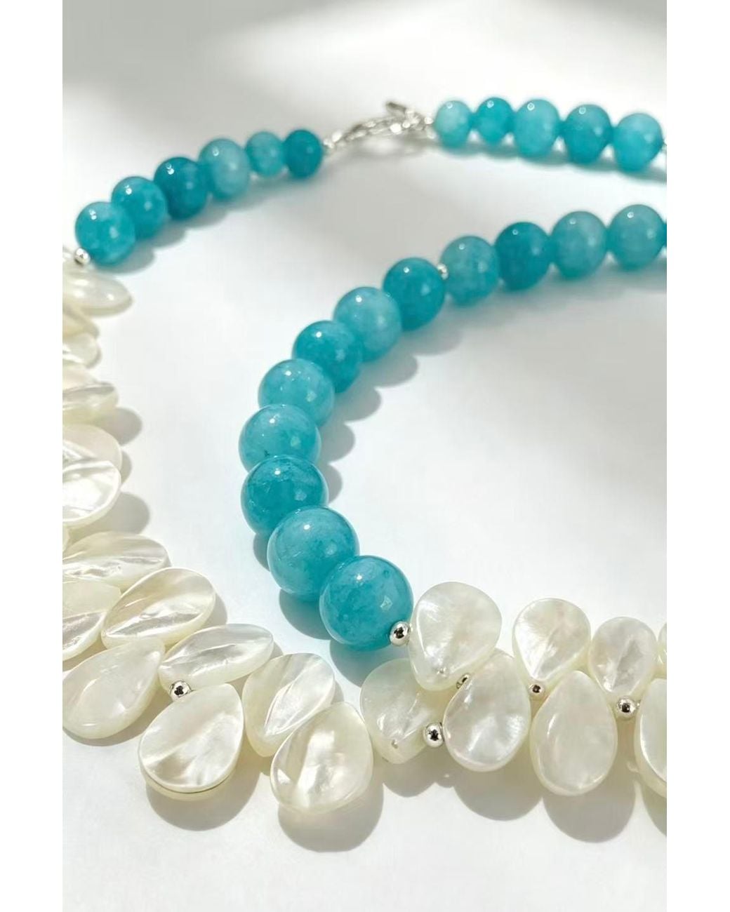 Classicharms Blue Amazonite & Mother Of Pearl Necklace