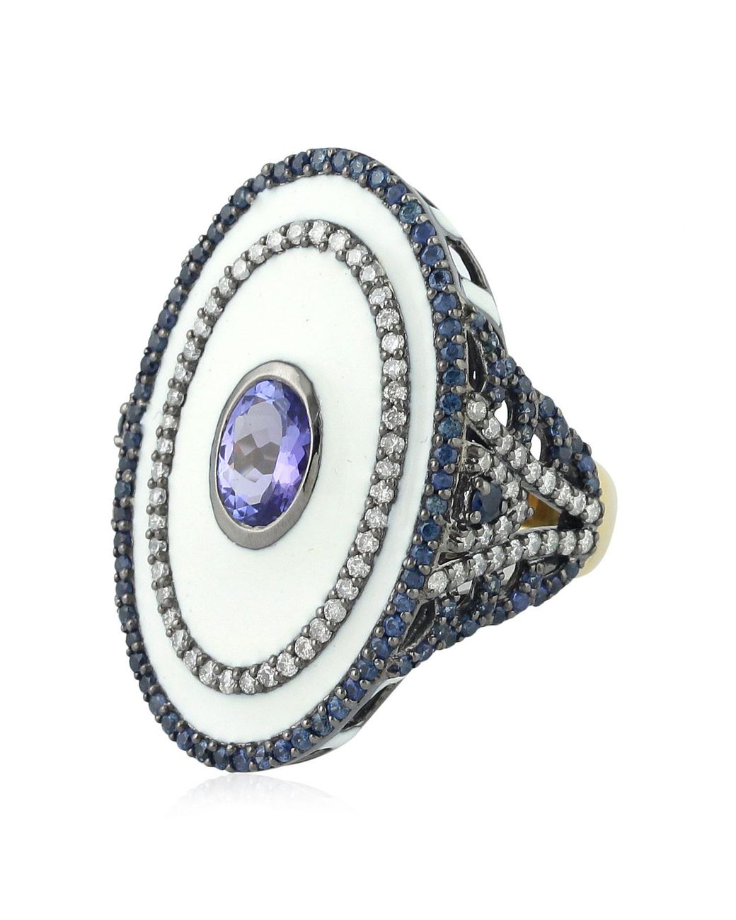 Artisan Metallic 18K Oxidized & Tanzanite, Sapphire, Diamond & Enamel Statement Ring
