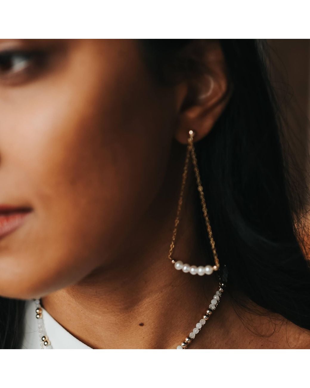 Herself Collections Metallic Talia Pearl Drop Earrings