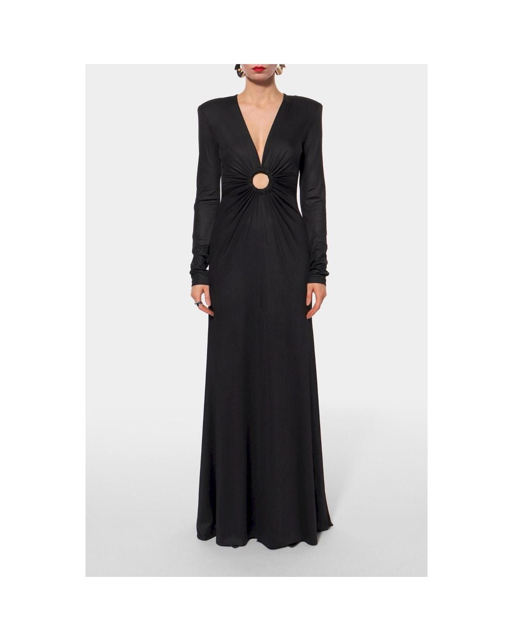 AGGI by HALEWSKI Black Nina Pearl Long Sleeve Maxi Evening Dress