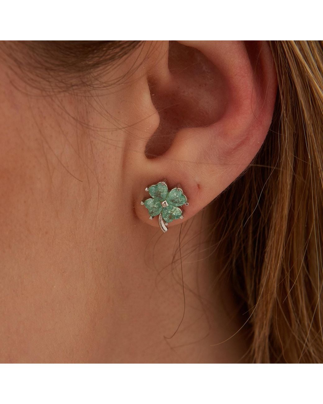 Spero London Green Four Leaves Clover Sterling Stud Earring