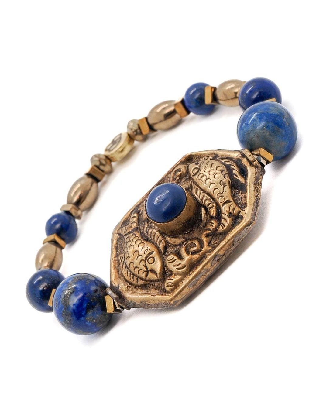 Ebru Jewelry Blue Vintage Style Nepal Fish & Lapis Bead Lapis Lazuli Beaded Bracelet