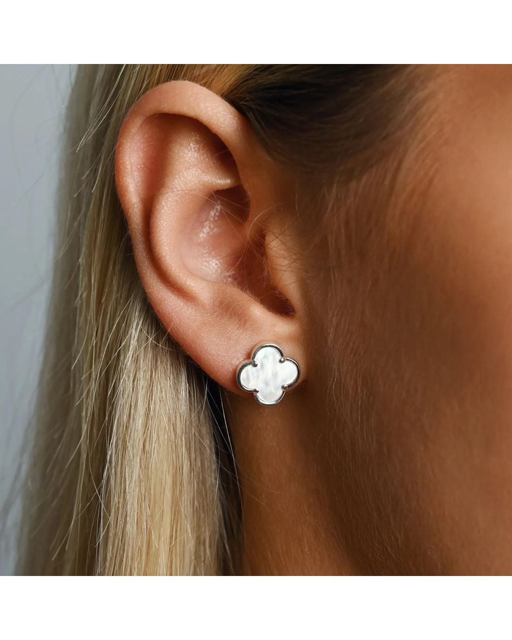 Von Treskow Metallic Clover Mother Of Pearl Stud Earrings