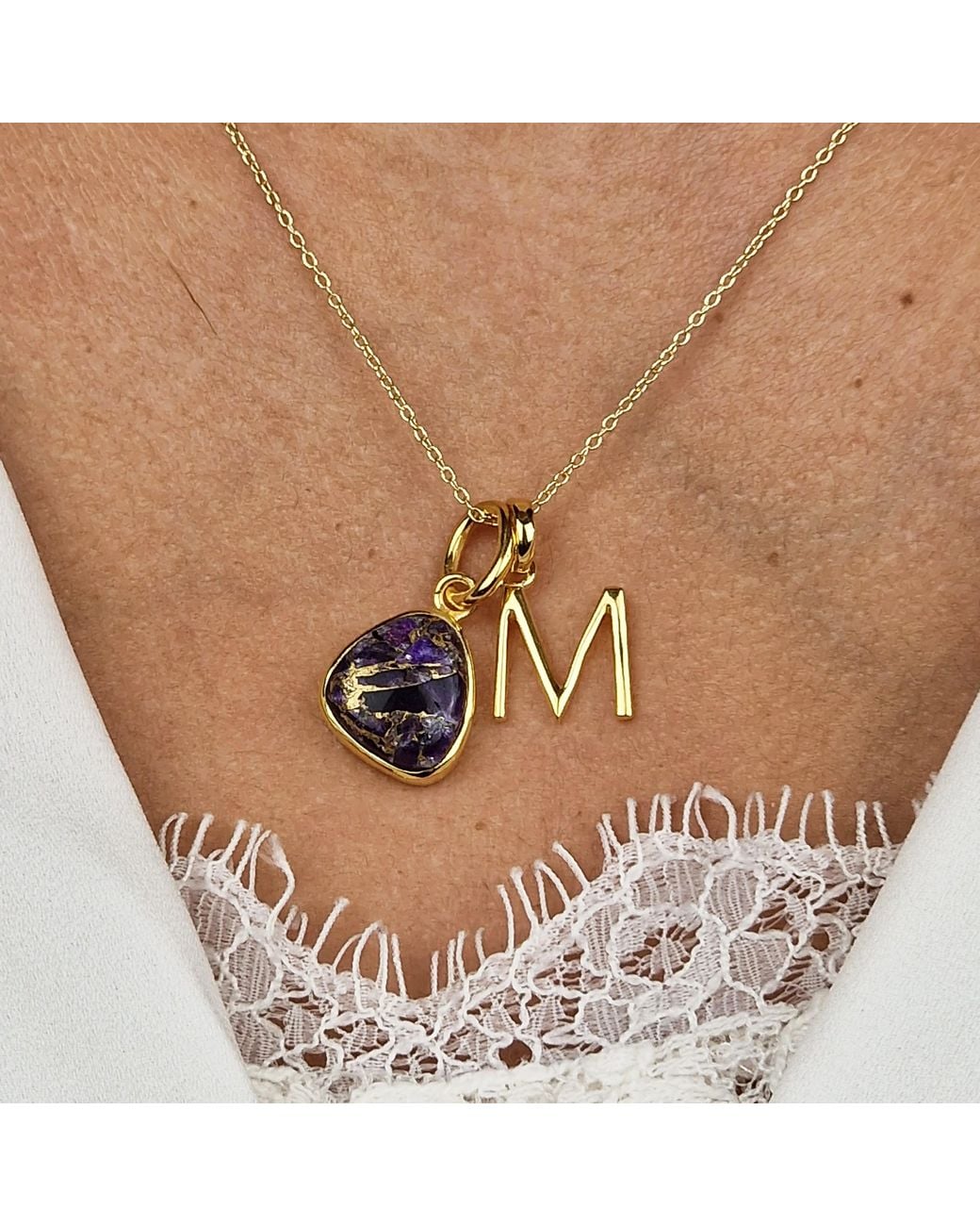 Sophelia Metallic Vermeil Plated Amethyst February Birthstone Initial Charm Necklace