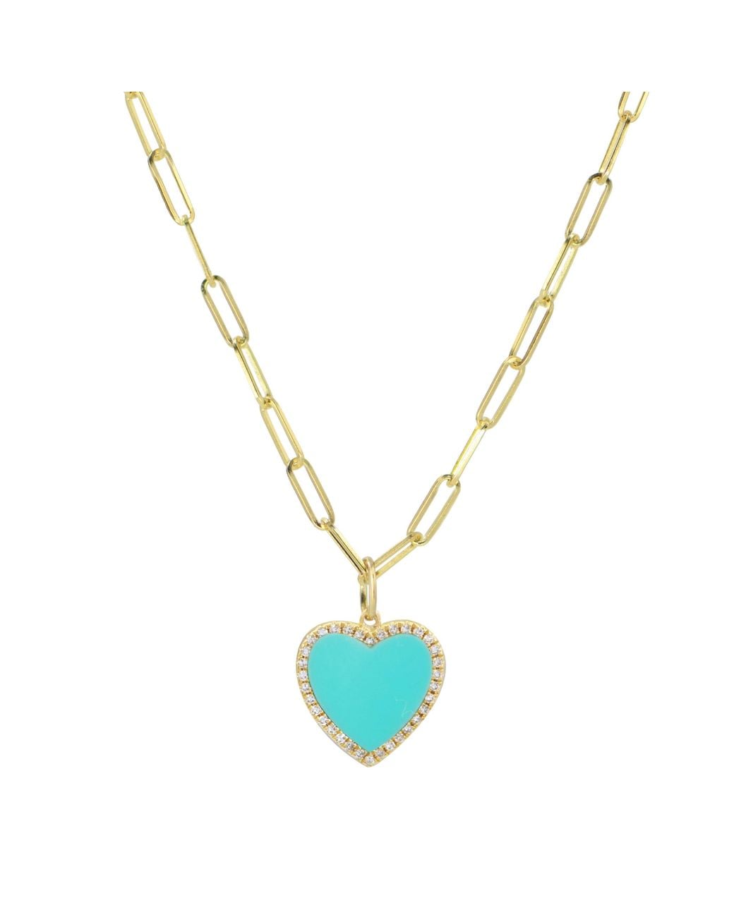 KAMARIA Metallic Heart Necklace With Diamonds On Paperclip Link Chain
