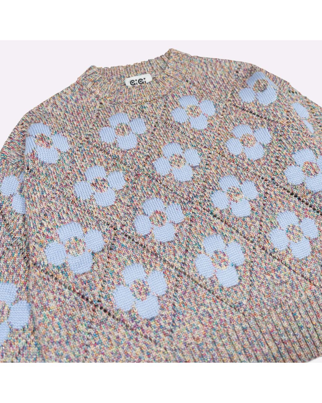 Gigi Knitwear Gray Neutrals Flower Power Sweater