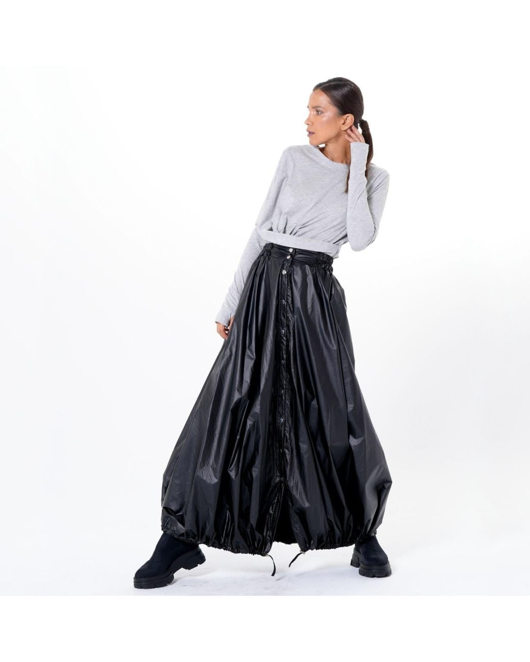 Metamorph Black Voluminous Maxi Skirt With Adjustable Hem