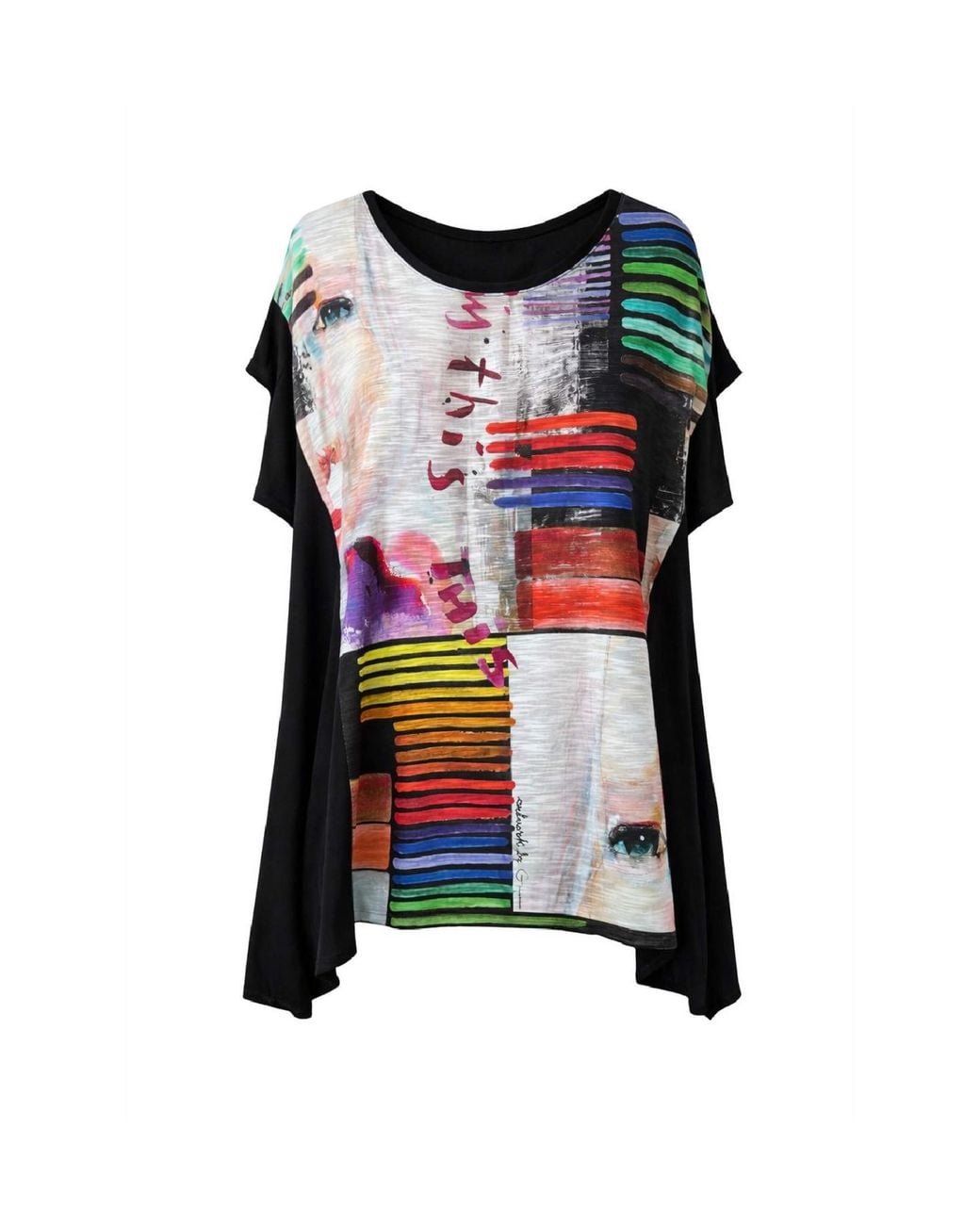 Conquista Red Oversized Artistic Print Top With Draped Sides – Statement Style & Modern Comfort