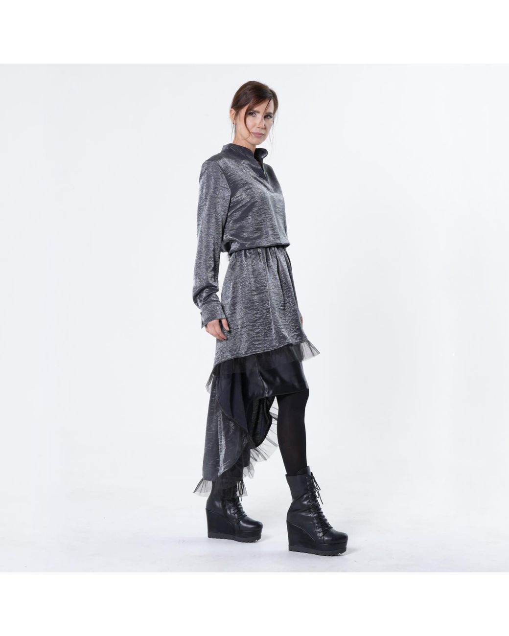Metamorph Blue Shiny Metallic Layered Tunic