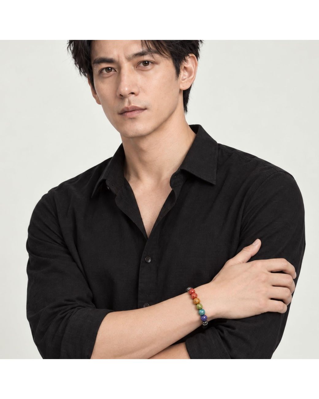 Yieon Black Lacquered Sandalwood Bead & Leather Bracelet