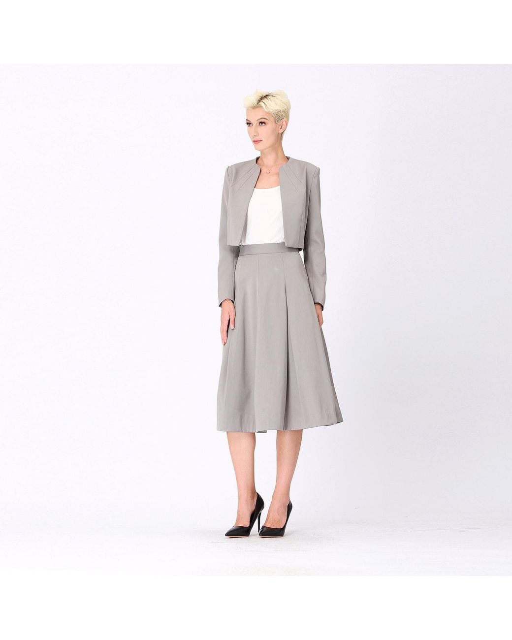 Smart and Joy Gray Flared Pleats Skirt