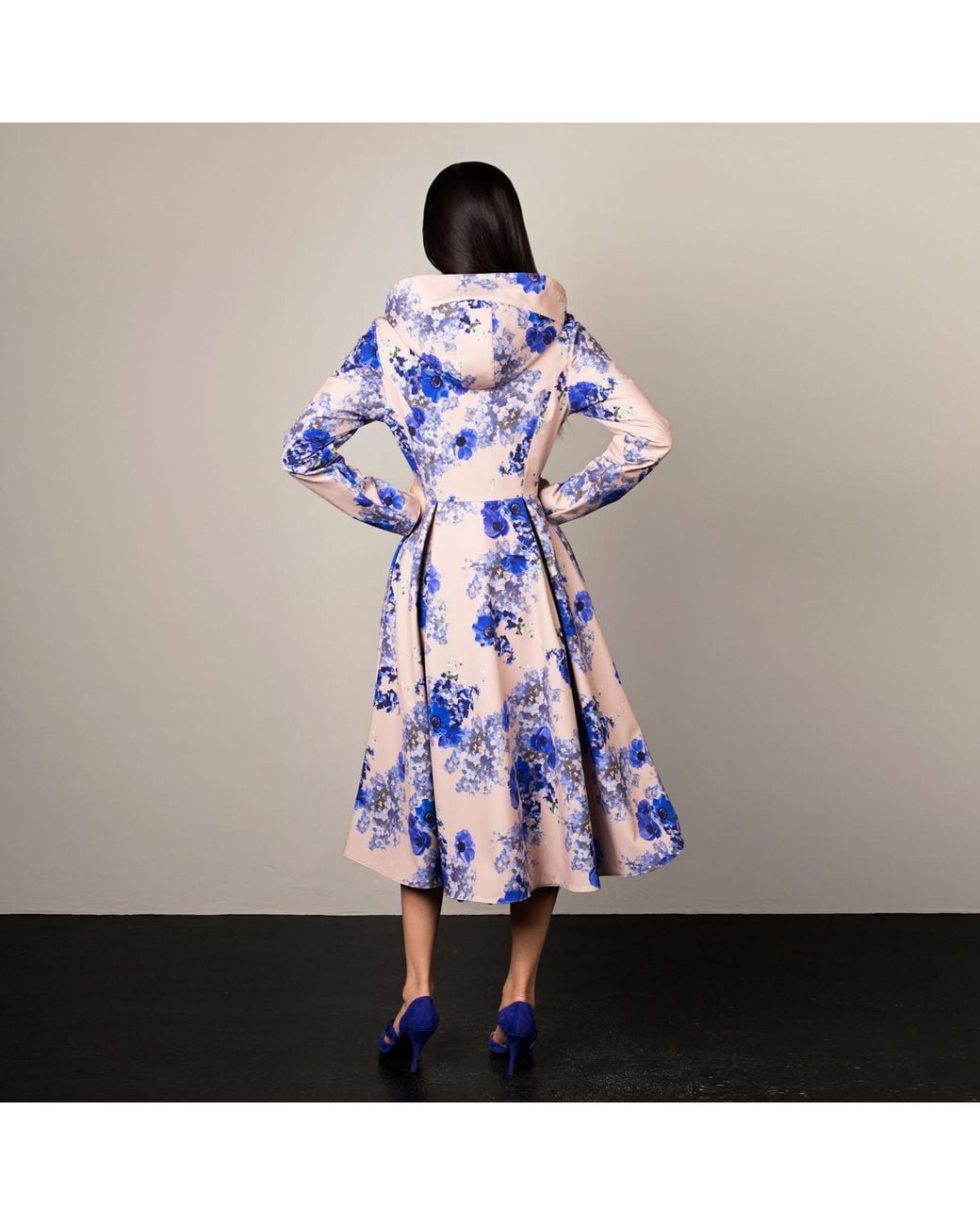 RainSisters Waterproof Long Hooded Trench Coat: Cornflower Blue