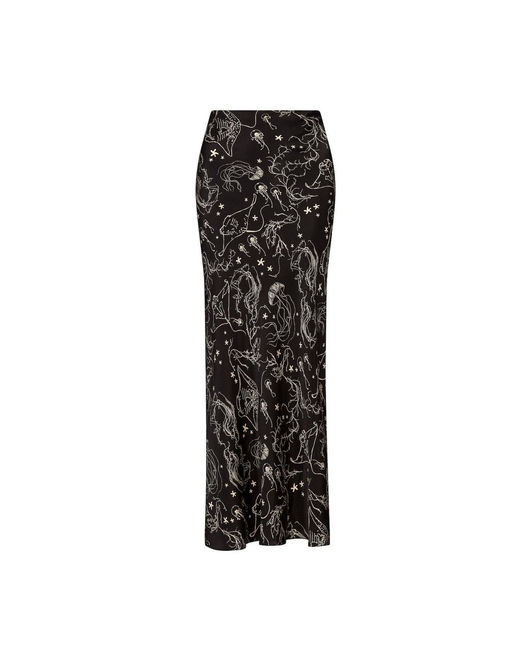 Lily Rou Black Ray Silk Midi Slip Skirt