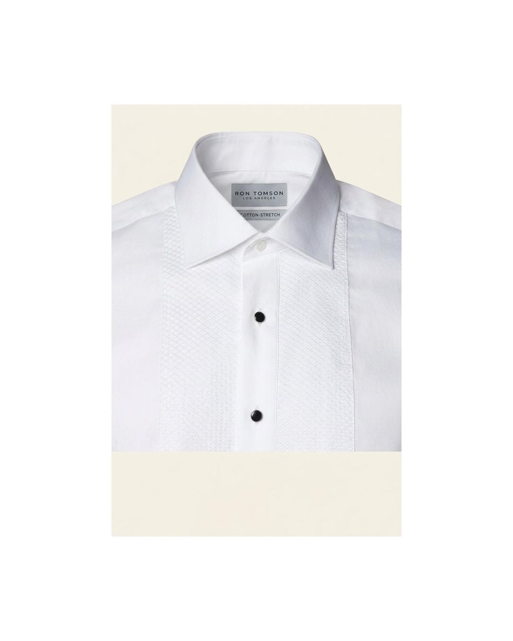 Ron Tomson White Lurex Paneled Spread Collar Shirt for men