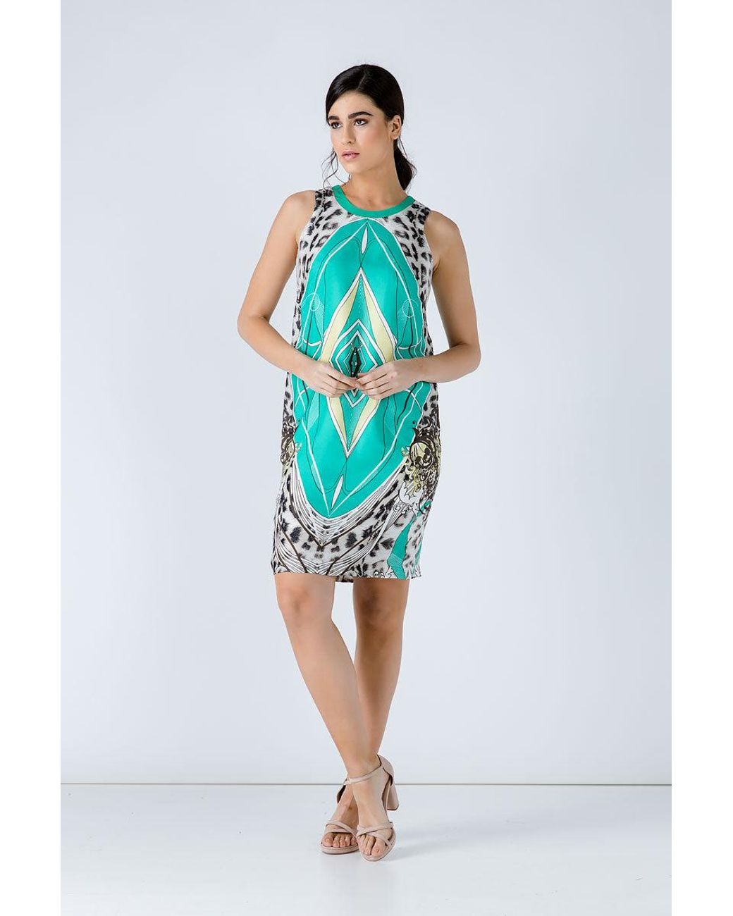 Conquista Green Animal Print Sleeveless Dress