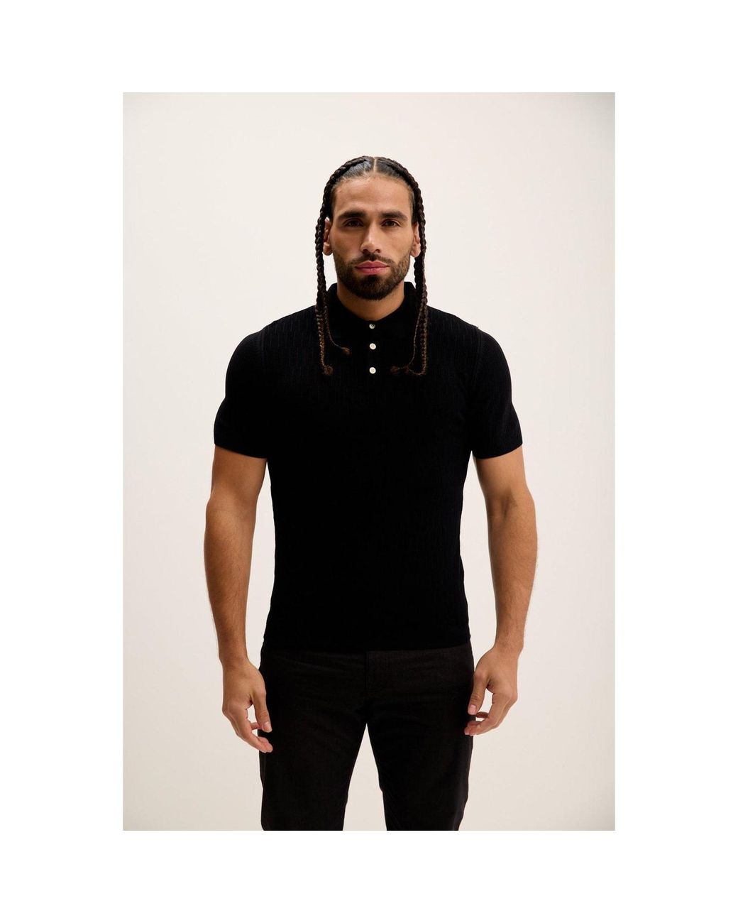Ron Tomson Black Short Sleeve Textured Polo Shirt for men