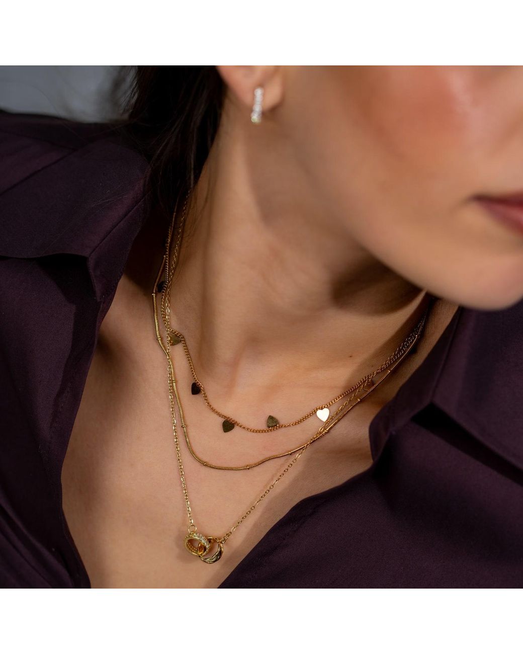 Ebru Jewelry Metallic Together Always Dual Ring Necklace