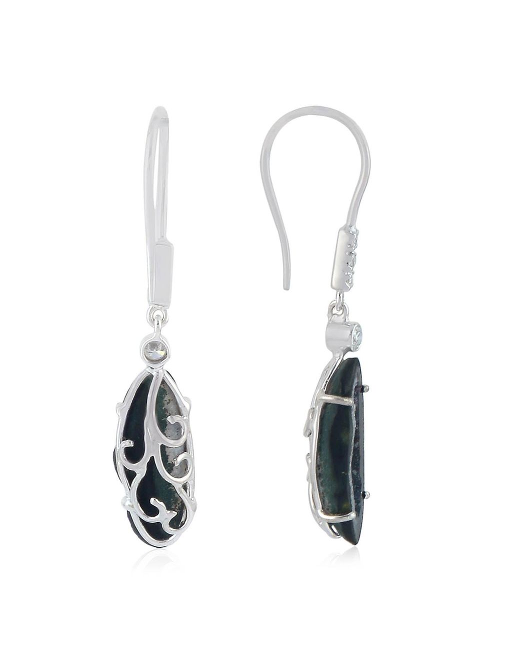 Artisan Blue Geode Gemstone Dangle Earrings Diamond White Gold Jewelry