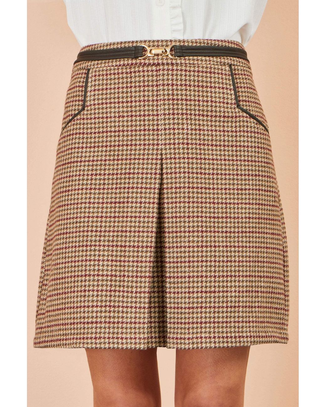 Yumi' Natural Check Mini Skirt With Pockets