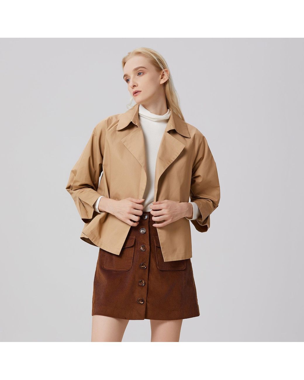 Smart and Joy Natural Double-Breasted Cotton Trench Jacket