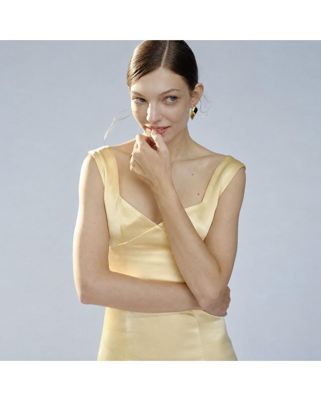 Belsize25 Yellow Golden Time Dress – Heavyweight Satin Sweetheart Mini Dress